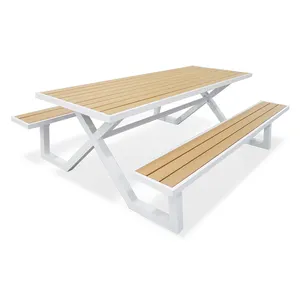 Заводская цена, всепогодный деревянный обеденный стол для пикника на открытом воздухе плюс скамейка для ресторана, Набор садовых столов