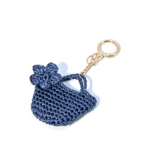 Pendentif artisanal en paille de raphia naturelle, motif floral, mini sac fourre-tout, breloque, porte-clés, accessoire portable pour sac quotidien, fourniture pour boutique