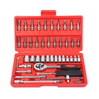Set Perkakas Mekanik 46 Pcs Kunci Soket Ratchet Cr-V 1/4" dengan Kotak Keras OEM untuk Perbaikan Mobil