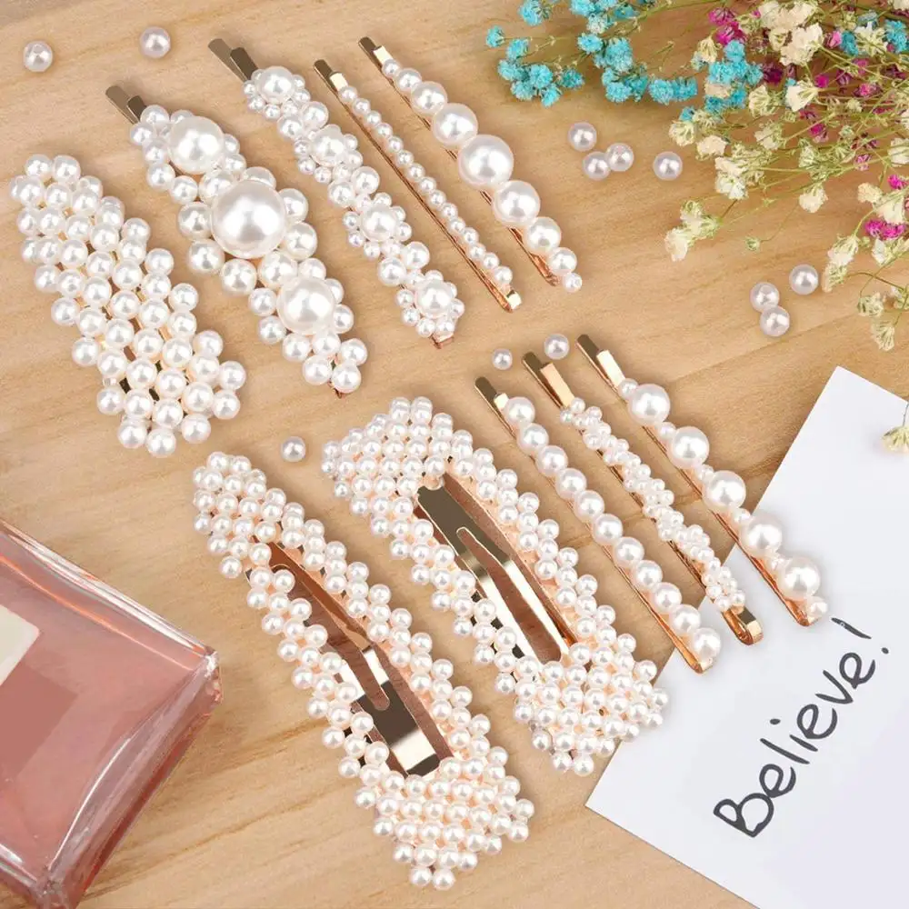 Ruigang Factory Prices Korean Wedding Bobby Barrettes For Women Girls Geometric Imitation Pearl Hair Clips