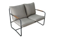 Ensemble de canapé d'extérieur moderne en aluminium imperméable 4 places avec coussins gris moelleux et table basse en verre pour appartement, villa, patio, détente