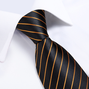 Ensemble <span class=keywords><strong>cravate</strong></span> <span class=keywords><strong>de</strong></span> <span class=keywords><strong>luxe</strong></span> 8 cm <span class=keywords><strong>pour</strong></span> <span class=keywords><strong>homme</strong></span>, 100% soie jacquard, rayures noires et or, avec pochette <span class=keywords><strong>de</strong></span> costume et boutons <span class=keywords><strong>de</strong></span> manchette, cadeau <span class=keywords><strong>de</strong></span> mariage - Product Image 2