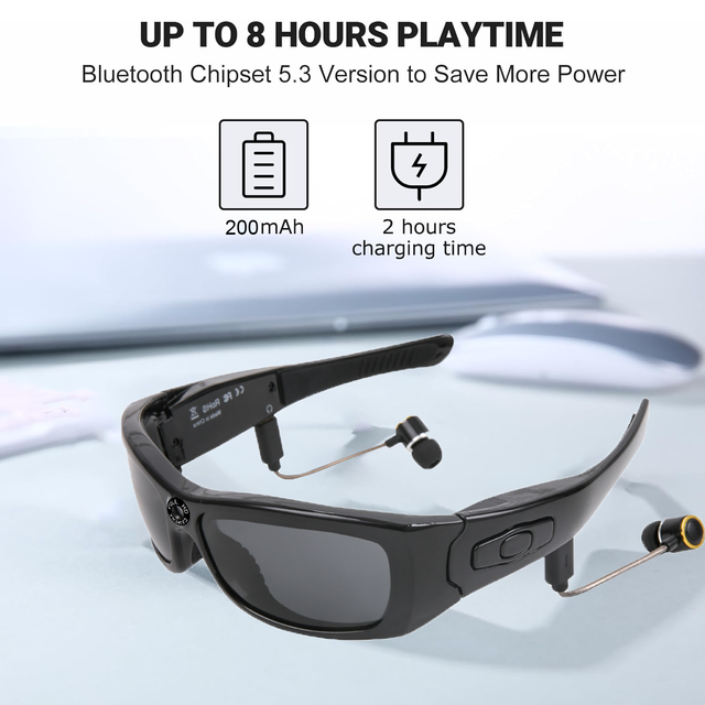 Blue Tooth Camera Sunglasses for Phone Call MP3 Music HD 1080P MicroSD Video Recorder for Outdoor Sports