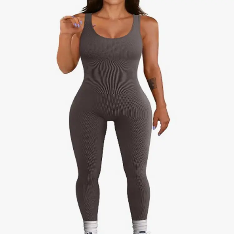 Women's Ribbed Yoga Jumpsuit One Piece Sleeveless Sports Shaping Bodysuit Workout Sets Yoga Fitness Wear Jumpsuits For Women