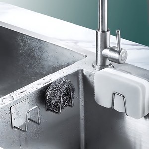 Estante cuadrado de acero inoxidable para esponjas, sin necesidad de taladrar, para fregadero de cocina, estante de drenaje para paños de cocina y estropajos de acero. - Product Image 1