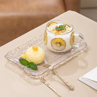 Plateau de petit déjeuner en verre de cristal Simple et exquis, tasse de thé au lait en verre de ménage, vente en gros
