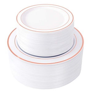 10.25" Rose Gold Rim Dinner Plates set Disposable Plastic Material Wedding party popular