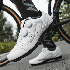 Tabolu Cycling Shoes White Leather EVA Sole Breathable Mesh Lining Road Bike Clipless Men's Cycling Footwear - Product Image 1