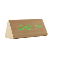 Réveil triangulaire en bois de bambou, montre numérique à LED, thermomètre en bois, son, commande vocale, table de bureau, réveil