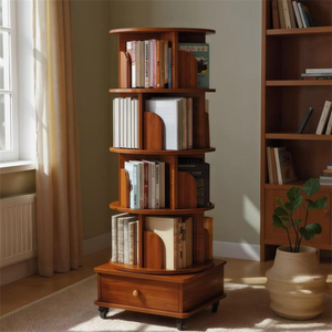 Hot Selling Wooden Narrow Tall Bookshelves 5 Tier Rotating <b>Corner</b> Book <b>Storage</b> Shelf Tower - Product Image 1