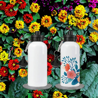 Lot de 6 Bouteilles d'eau blanches vierges pour sublimation, 400/500/600/750 ml, en aluminium, étanches, avec mousqueton, pour consommation directe, camping, deux couvercles