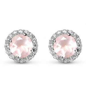 925 Sterling Silver Round Cut <b>Earring</b> Jewelry Natural <b>Rose</b> <b>Quartz</b> White Topaz <b>Earrings</b> for Women - Product Image 5