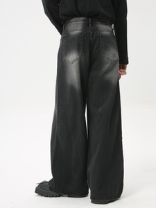 Jeans noirs et gris amples à coupe droite pour hommes, tendance - Product Image 2