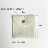 Pochette à bijoux en velours ivoire avec bouton-pression, logo personnalisé, sac à bijoux en flanelle douce avec bouton-pression pour boucles d'oreilles, collier, bague, rangement de cadeaux