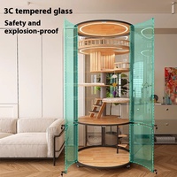 Grande Villa pour Chat en Bois Massif, Cage Intérieure de Luxe avec Nid Panoramique Rond, Armoire Maison pour Animaux en Bois Massif Toutes Saisons