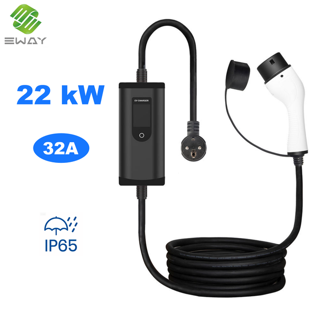 New 22kW 32A Type 2 Portable EV Charger Adjustable Current IP65 Waterproof OEM 5M Cable for Home Use