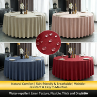 Nappe Ronde Premium pour Hôtels - Résistante à l'Eau et à l'Huile, Infroissable, Respirante, Facile d'Entretien, Texture Lin