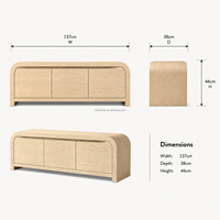 Meuble TV Console Multimédia en Chêne Massif Séché au Four, Meuble de Salon 3 Portes à Profil Courbé, Style Japandi Moderne