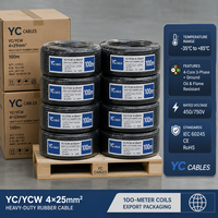 Câble électrique toronné en cuivre pur YC YCW 4x25mm, 4 conducteurs, 450V, gaine PVC robuste, IP44, industriel pour centrale électrique triphasée