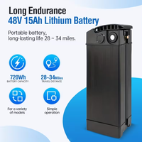 Baterai Lithium E-bike 48V 15Ah 720Wh yang Dapat Dilepas, Kompatibel dengan Motor 250W/500W/740W untuk Kit Konversi Ebike Lipat 48V 15Ah