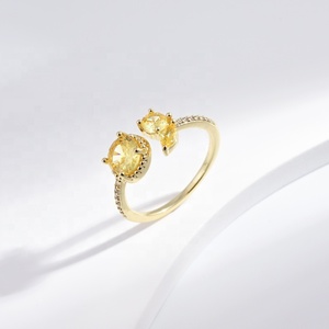 Anillo de plata de ley 925 con circonita en forma de flor, ajustable, chapado en oro, con piedra rosa y amarilla, para niñas, anillos delicados y finos, precio de fábrica. - Product Image 1