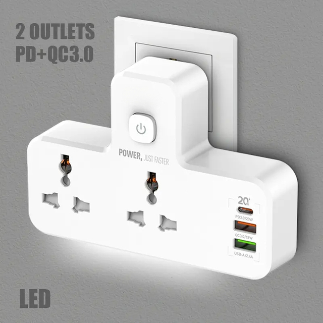 2500W 100-250V Extension Strip With 3 Usb Ports LED Light 2 Outlets Smart Power Strip Universal Usb Power Socket