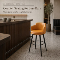Chaise de bar en cuir orange avec dossier incurvé confortable pour îlot de cuisine, café, restaurant, bar, hôtel, comptoir de maison