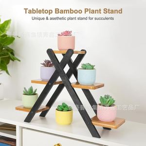 Soporte de bambú para plantas de mesa, estante de madera de 3 niveles para suculentas, exhibición interior y exterior - Product Image 1