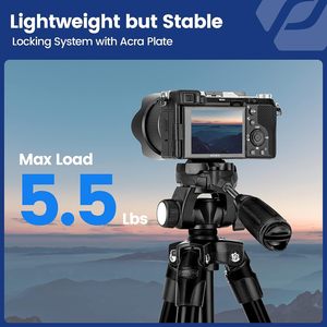 <span class=keywords><strong>Fotopro</strong></span> 60 "<span class=keywords><strong>trépied</strong></span> de voyage tête inclinable plaque de dégagement rapide téléphone appareil photo reflex numérique charge maximale 5,5 lb <span class=keywords><strong>trépied</strong></span> vidéo léger - Product Image 4