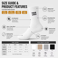 Chaussettes mi-mollet unies personnalisables avec logo, en coton tricoté respirant, pour l'automne, athlétiques, vente en gros, emballage personnalisé, multicolores