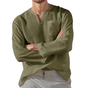 <span class=keywords><strong>Camicia</strong></span> da <span class=keywords><strong>uomo</strong></span> a maniche lunghe in <span class=keywords><strong>misto</strong></span> cotone e <span class=keywords><strong>lino</strong></span>, tinta unita, con colletto alla coreana, stile casual da spiaggia, caldo bestseller dalla fabbrica cinese - Product Image 4