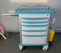 Chariot à médicaments verrouillable à cinq tiroirs en alliage ABS avec roues silencieuses, poubelle intégrée et table d'appoint pour hôpital et clinique