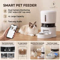 Distributeur automatique intelligent et luxueux pour animaux de compagnie, 4L, double caméra, contrôle WiFi via application, programmation d'alimentation, vision nocturne, enregistreur vocal, alerte faible niveau de nourriture