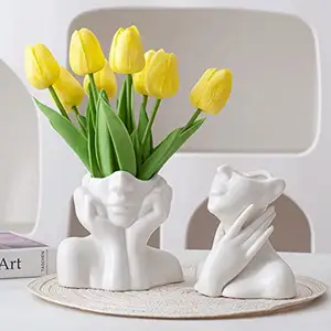 White Ceramic Face Vase Female Form Head Half Body Bust Vases Minimalism Home Decorative Modern Nordic Style Flower Vase