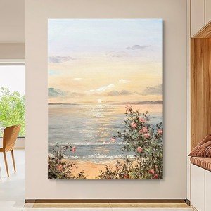 Peinture à l'huile peinte à la main, art mural moderne et minimaliste, rose de plage, décoration sur toile sans cadre pour salon, entrée - Product Image 2