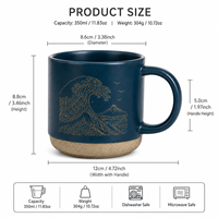 Mug à café en céramique personnalisé de 12 oz avec motif vague et montagne gravé au laser, tasse à thé en poterie bleue avec grande poignée