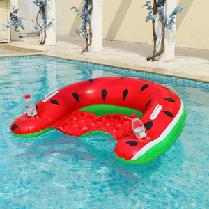 Watermelon <b>Inflatable</b> <b>Floating</b> Lounger 145x100cm U-Shaped <b>Pool</b> Sofa Recliner Chair With Drink Holders For Swimming <b>Pool</b> - Product Image 1