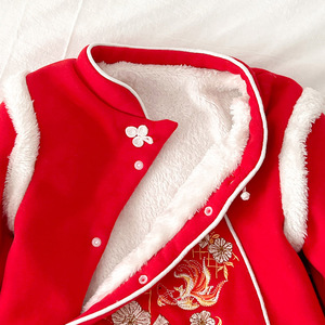 Combinaison de bébé en polaire Angou pour l'hiver, vêtements de Noël, combinaison pour bébé fille, tenue de fête, style chinois, barboteuses rouges - Product Image 3