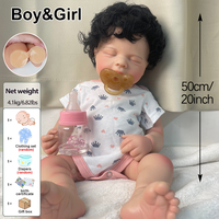 Poupée Reborn en silicone noire à cheveux bouclés de 20 pouces, avec bouche ouverte et sucette, jouets personnalisés pour les collectionneurs de poupées et la simulation parentale