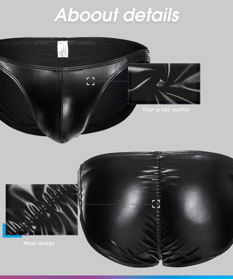 PU Leather Low-Rise Thong with Removable Pad: side-strap and low-rise cut reference