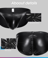 3XL PU 가죽 로우 웨이스트 섹시 남성용 3D U컵 앞뒤 패드 디자인 노출 방지 팬티