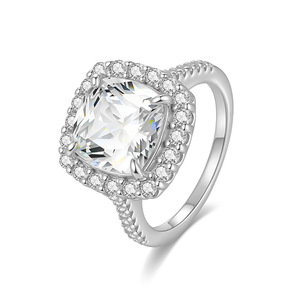 Nouveauté 2026 : Bague pour femme en argent sterling S925, avec pierre centrale taille coussin et moissanite pavée en halo, luxe léger - Product Image 2