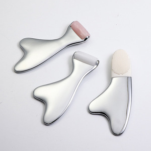 Rullo Massaggiante Viso in Quarzo Rosa Naturale e Giada, Rullo in Metallo Guasha <span class=keywords><strong>per</strong></span> Sbiancamento e Lifting del Viso - Product Image 2