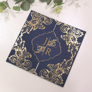 Blue Folio Hardboard Luxury <strong>Christening</strong> <strong>Invitations</strong> with Gold Foil Marriage Wedding <strong>Invitation</strong> Card - Product Image 3
