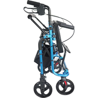 Andador con Ruedas (2 en 1) de Aluminio con Asiento, Marco Resistente, Respaldo Giratorio, Color Azul, Capacidad de 136 KG, Cable con 3 Años de Garantía