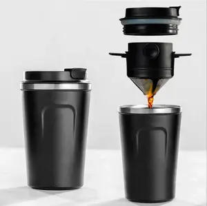 Filtro de café dobrável ecológico de aço inoxidável, caneca de parede dupla