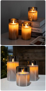 New wish – bougies en cire de verre gris, lumière blanche chaude et scintillante, sans flamme, à piles, pour la <span class=keywords><strong>d</strong></span>écoration de la maison, bougies à Led - Product Image 6