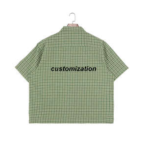 Kafany Garment Staff Clerk Trabalho Uniforme Logotipo Personalizado Vestuário Tecido Verifique Tecido Manga Curta Plaid Botton up Shirt - Product Image 2