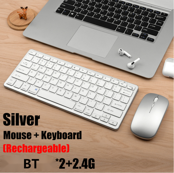 Silver Keyboard and Mouse