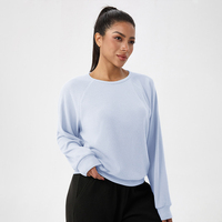 Groothandel Wafel Ronde Hals Sport Lange Mouw T-shirts Dames Losse Yoga Fitness Kleding Hardlopen Plus Size Atletiek Shirt